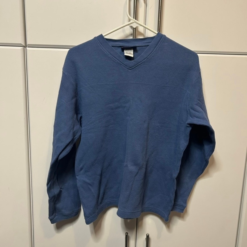 Vintage Faded Glory Boys Blue V-Neck Ribbed Knit Cotton Pullover Sweater Large L